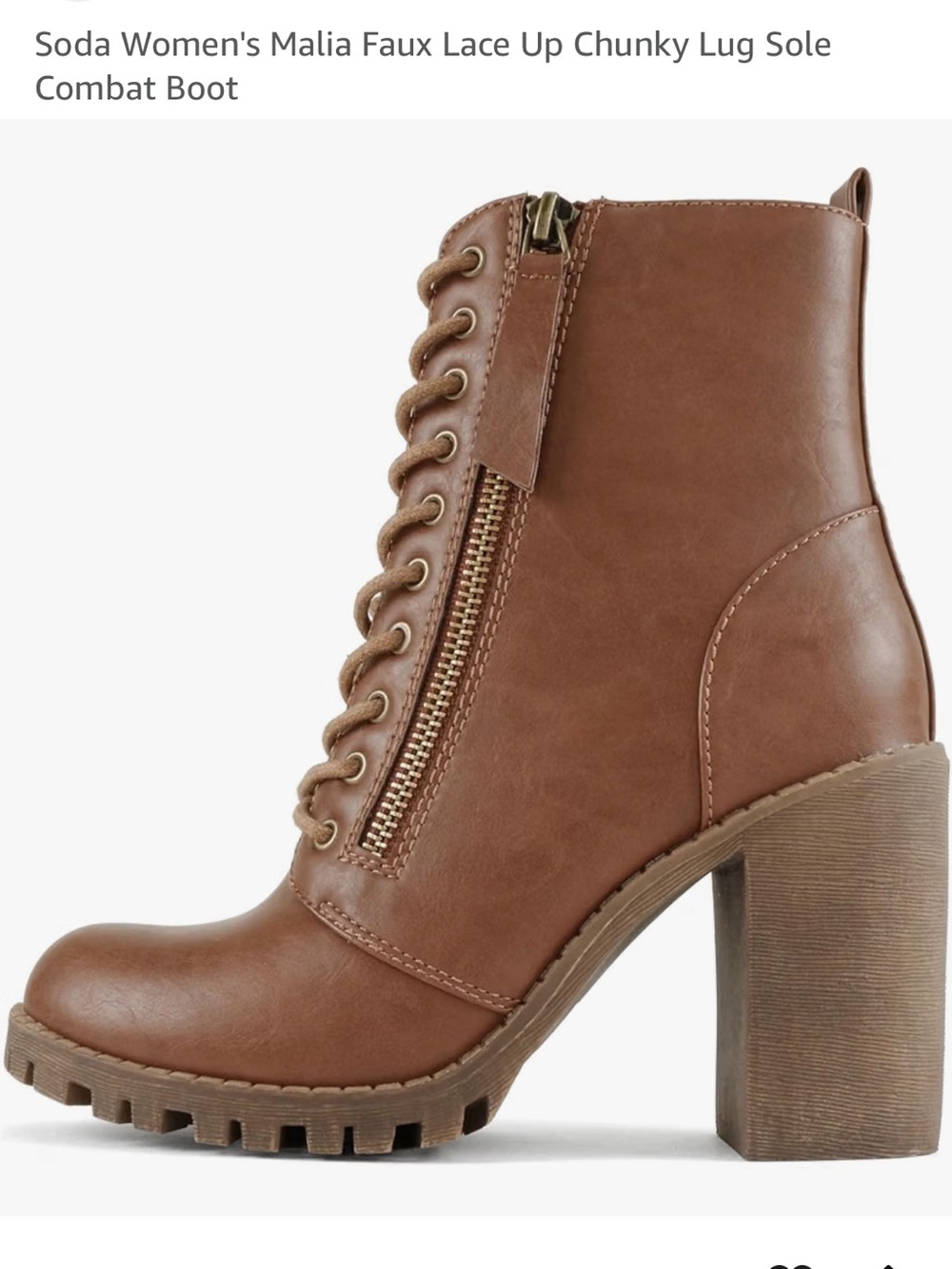 Soda Brown Lace-Up Chunky Lug Heel Combat Boot